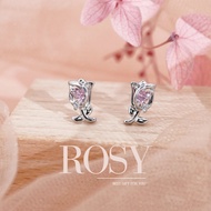 nnjew 99.9% Pure Silver Earrings s999 (Whole Case Soft Stem) Rosy Rose Shape Women's