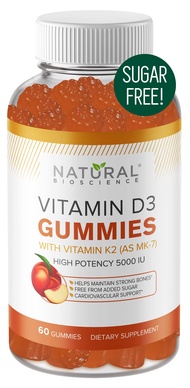 Sugar Free Vitamin D3 K2 Gummies - Vitamin D3 Gummies 5000 IU+K2 MK7 80 mcg, K2 D3 Vitamin Supplemen