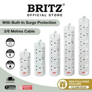 BRITZ 3/6 Metres Extension Socket Cord , Surge Protection , Safety Mark, 2 / 3 / 4 / 5 / 6 Way FOC 2