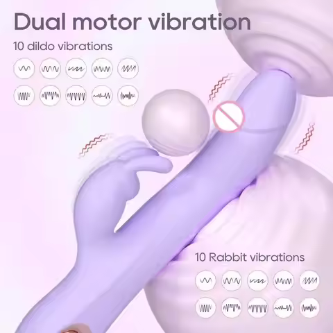 Telescopic Rabbit Vibrator with Round Beads Rotate Vaginal Massage Vibrating Dildo 360° Surround UP 