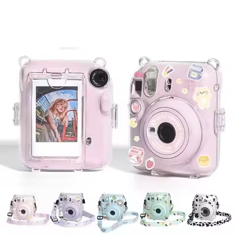 For Fujifilm Instax Mini 12 Mini 11 Transparent Camera Case Protective Carry Bag Cover with Shoulder