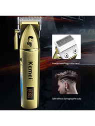 Usb快速充電美容院電動鬍鬚修剪器科莫(kemei) Lcd調節專業理髮師理髮剪切機,km-6374