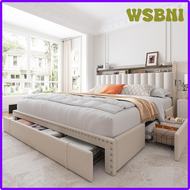 WSBNI Queen Bed Frame,Upholstered Platform Bed Frame Queen Size with 3 Storage Drawers,Queen Size Be