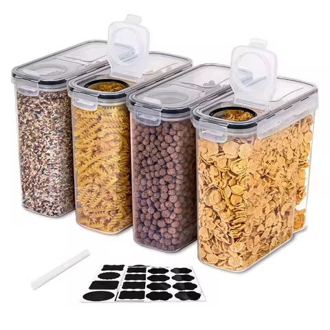 4PCS Kitchen Food Storage Tank Miscellaneous Grain Storage Box 2.5L/4L Set Transparent PP Sealed and