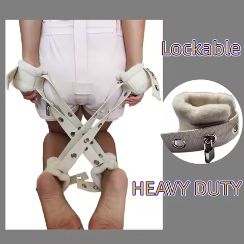 Heavy Duty Canvas Hogtie Cross Handcuffs Locking Fluffy Anklecuffs BDSM Restraints Bondage Set