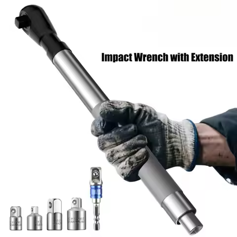 Offset Impact Extension Wrench Auto Repair Tool with 4 Socket Adapters and 1/2 Inch Drill Adapter fo