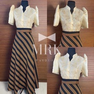 Chinese Collar Filipiniana Top Mestiza Sleeves with Black Ethnic Skirt