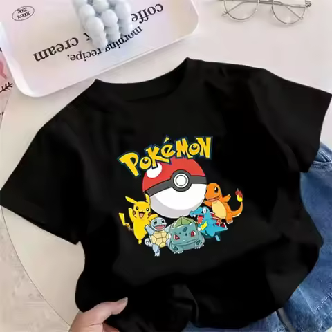 2026 New Summer Pokemon Starter Pokemon & Pokeball Print T-Shirt, 100_ Cotton Loose Casual Oversized