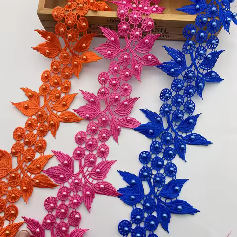 4Yards Beaded Lace Trim Bridal Applique Chain For Wedding Decoration