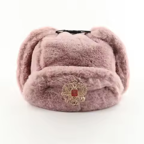 Soviet Badge Ushanka Men&Women Bomber Hats CCCP Army Pilot Trapper Trooper Hat Winter Faux Rabbit Fu