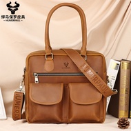 Hummer Paul Men's Handbag First Layer Cowhide Casual Shoulder Bag Multi-pocket Genuine Leather Busin