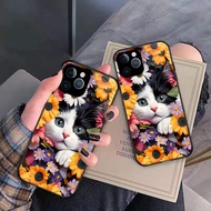 Cat and flower glass iphone case iphone 6 7 8 plus x xr xs 11 12 13 14 pro max - k525