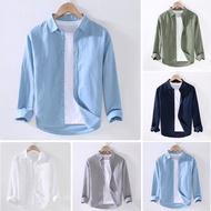 M-5XL Men's Shirt Cotton Linen White Summer Fashion Men's Shirt