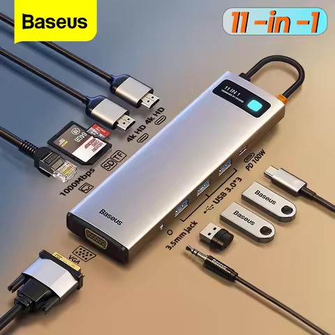 Baseus USB C HUB Multi HUB Ethernet Network PD 100W Type C Docking Station Splitter HDMI-Compatible 