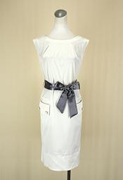 貞新二手衣 JORYA 專櫃 珍珠白圓領無袖緞面洋裝L(6號)(45055)
