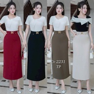 QC L1 2231 long A-line office skirt
