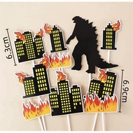 Set of 10 black building sticks + Godzilla monster