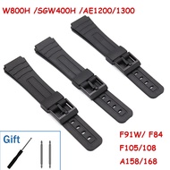 Watch Strap Replacement for Casio W800H Black PU Resin Plastic Watch Strap for SGW400H 18mm F91W/F84