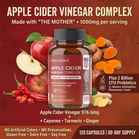 Apple Cider Vinegar Capsules with Probiotics Turmeric Ginger Cayenne Pepper, Detox Circulatory & Imm