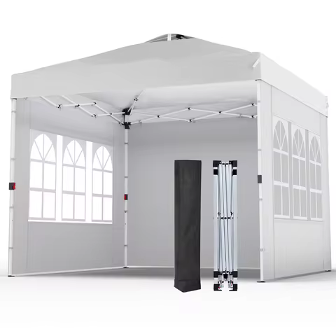 10x10 Pop Up Canopy, 1-Person Setup Instant Outdoor Canopy Tent with 3 Side Walls, Portable Beach Ca