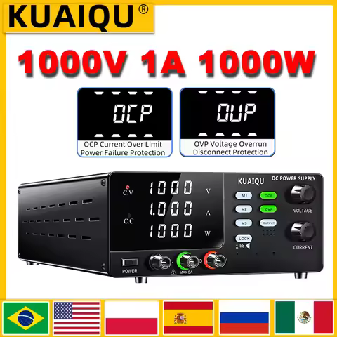 KUAIQU 1000V 1A DC Power Supply 800V/600V/400V Adjustable Lab Bench Source OCP/OVP/M1~M3/Buzzer Swit