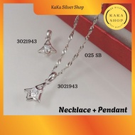 925 Silver Necklace Chain + CZ Stone Pendant (3021943) | Rantai Leher + Loket Batu CZ Perak 925 |