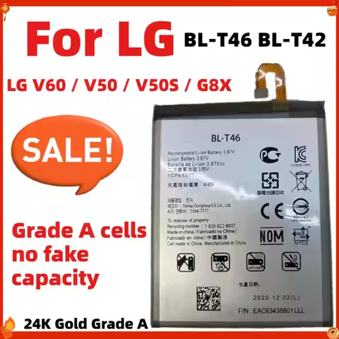 5000mAh Replacement Battery for LG V60 ThinQ V50 V50S G8X BL-T46 BL-T46T BL-T42 24K Gold Grade A Cel