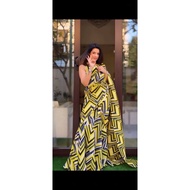 Gown Saree Yellow & Blue Sleeveless