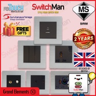 [SIRIM] reTouch Grand Elements Aluminium Silver Switch &amp; Socket 1/2/3/4 Gang 1/2 Way 20A Autogate Multiple Fan [Black]