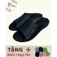 DA49D - Middle-aged Women's Sandals VAN CHI HOUSE Soft Black Cowhide with Exquisite Patterns