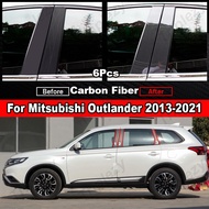 6Pcs Glossy Carbon Fiber Black Car Window Door Column BC Pillar Post Cover Trim For Mitsubishi Outla