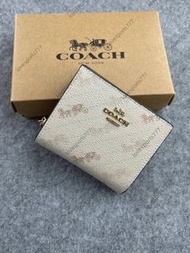 Coach蔻馳卡包女新款真皮短夾三折蒲公英零錢包