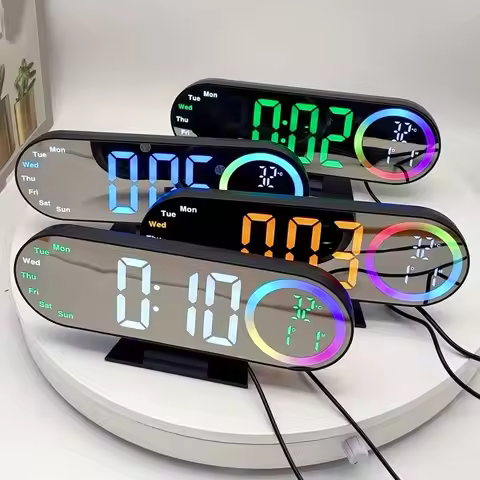 Brightness Adjustment Digital Alarm Clock Voice Control 12/24H Format LED Electronic Clock with RGB 