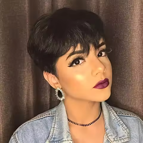 6inch 99j/350/black color pixie straight human hair wig 150% density wig machine made wig for women