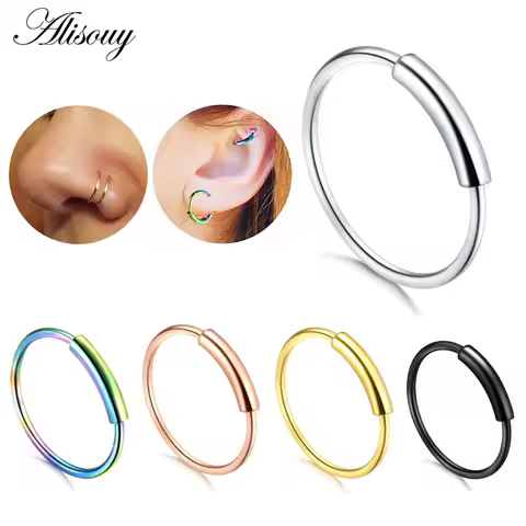 Alisouy 1pc 22G Steel Hinged Clicker Seamless Piercing Nose Ring Hoop Lip Ear Ring 6/8/10/12mm Body 