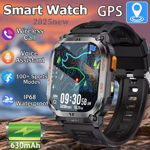 2025 New Outdoors Military 630mAh SmartWatch Men IP68 Waterproof Compass Altimeter HD AMOLED Screen