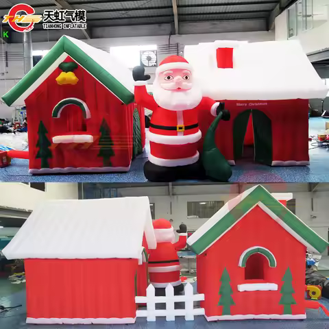 Fast Shipping 7x3m/8x4m Inflatable Christmas House with Santa Giant Inflatable Santa Grotto House wi