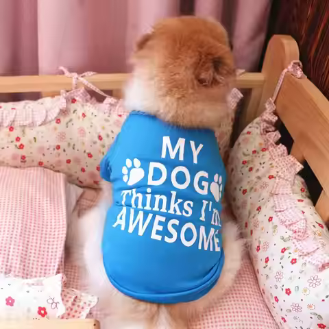 1pc "My Dog Thinks Im Awesome" Graphic Pet Breathable Vest For Dog And Cat Summer Party Clothes