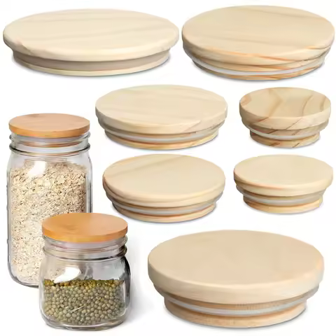 Reusable Bottle Sealing Caps Kitchen Organization Canning Storage Wide Mouth Cover Wood Lids Mason J