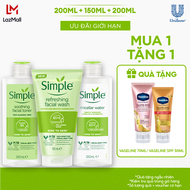 Combo Simple Tẩy trang Micellar 400ml hoặc 200ml/Sữa dưỡng ẩm 125ml + Sữa rửa mặt 150ml + Nước hoa h