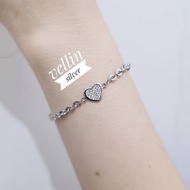 Love Bracelet Nori Chain Carved 925 Silver White Gold Plated - Bracelet Authentic 925 SilverWanita