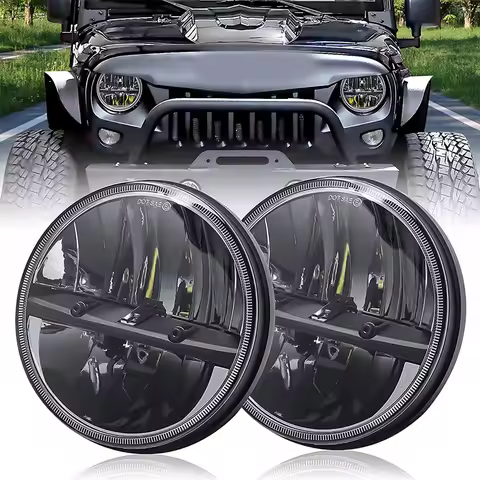 1Pair Running Lights 7 Inch LED Headlight H4 Hi-LoFor Lada 4x4 urban Niva Jeep Wrangler TJ JK LJ CJ 