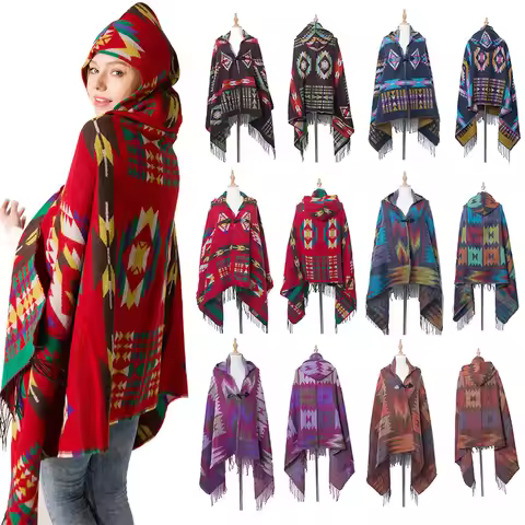 Ethnic Multifunction Bohemian Shawl Scarf Tribal Fringe Hoodies Striped Cardigans blankets Cape shaw