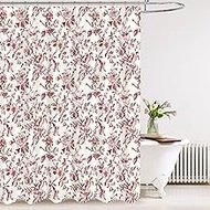 Tititex Boho Rustic Christmas Red Flower Faux Linen Shower Curtain, Vintage Bathroom Decoration Show