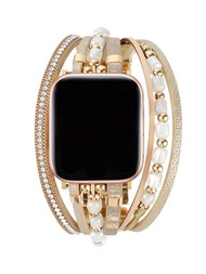 1入組鍊狀手錶帶，適用於 Apple Watch 38mm、40mm、41mm、42mm、44mm、45mm、49mm，金色圓柱形珠子金屬 Apple Watch 手錶帶，適用於 Apple watch 系列 9 8 7 6 5 4 3 2 1 SE Ultra 2