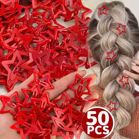 Red Lucky Stars Hair Clips Waterdrop-shaped Barrettes Girls' Sweet Cool Pentagram Versatile Hairpin 