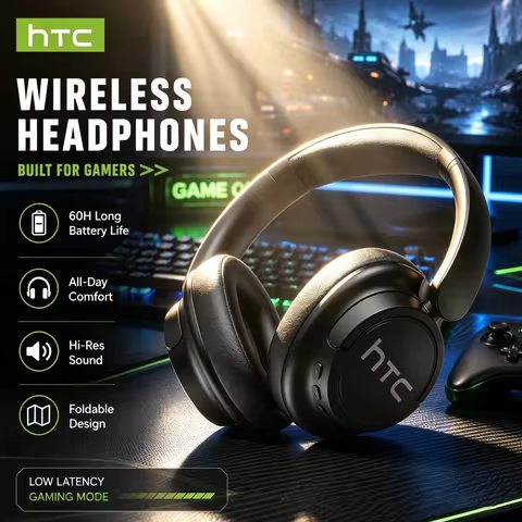 Gaming Wireless Bluetooth Over Ear Headphones HTC HP10 Foldable HiFi Stereo 60H Playtime Deep Bass C