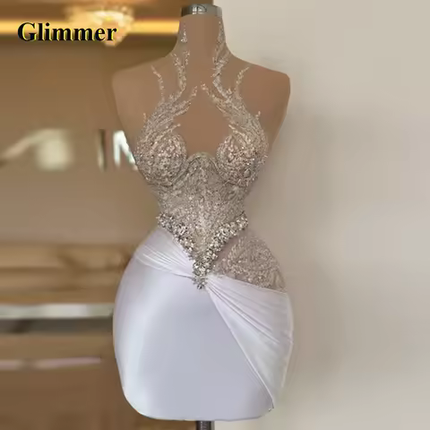 Glimmer Glamorous Graduation Dresses Appliques Rhinestones Halter Mermaid Cocktail Dress Vestidos de