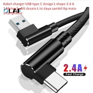 Usb type C charger cable design L shape 2.4 A 1 Meter 5 volt L design charge while playing smart