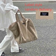 Women Canvas Shoulder Bags Plaid Double-side Large Capacity Handbags Female Shopping Portable Lazy A